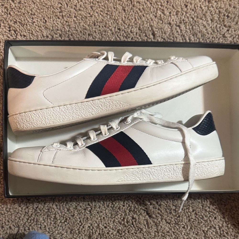 Gucci White Sneakers with Red and Navy Accents